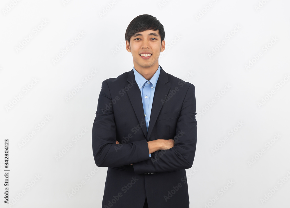 Portrait of happy smiling asian businessman in black suit isolated on white background, Business success concept. Portrait of happy smiling asian businessman in black suit isolated on white background, Business success concept.