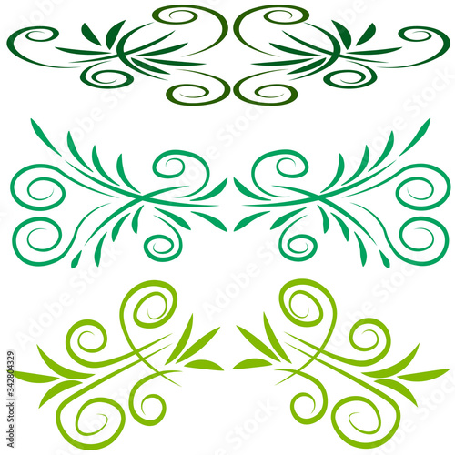 Green abstract floral elements set.
