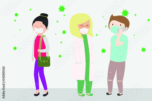 people wearing medical mask illustrated