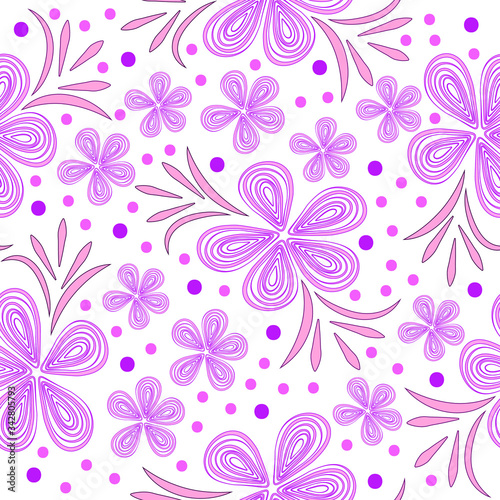 Pink floral abstract elements seamless pattern.