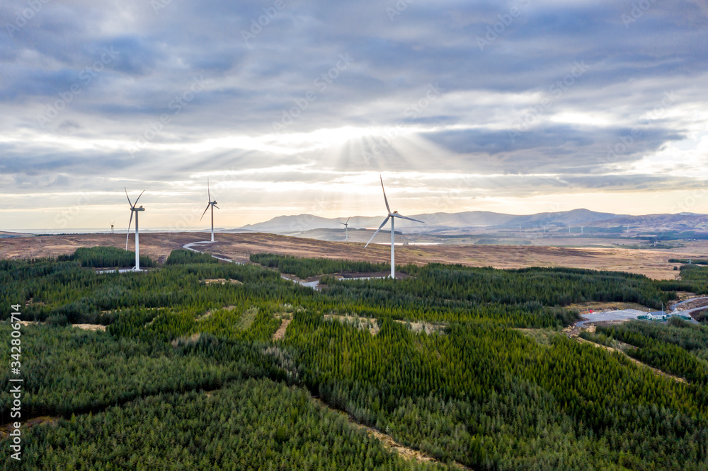 Aerial view of the Clogheravaddy Wind Farm in County Donegal - Ireland