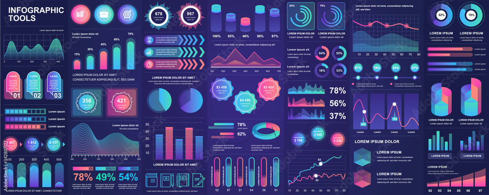 Bundle infographic UI, UX, KIT elements with charts, diagrams, workflow ...