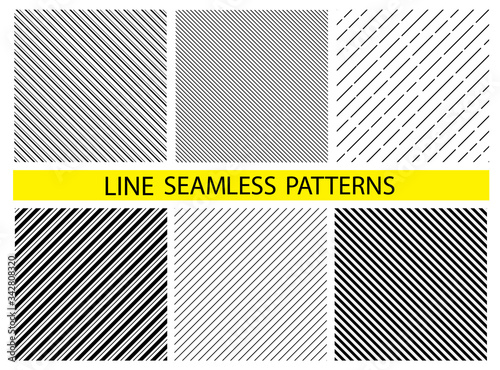 Diagonal lines set. Seamless surface pattern design with symmetrical linear ornament. Stripes motif.