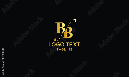 Letter BB with cuts abstract alphabet, font, text, typography, initials design in golden color with black background icon for the logo