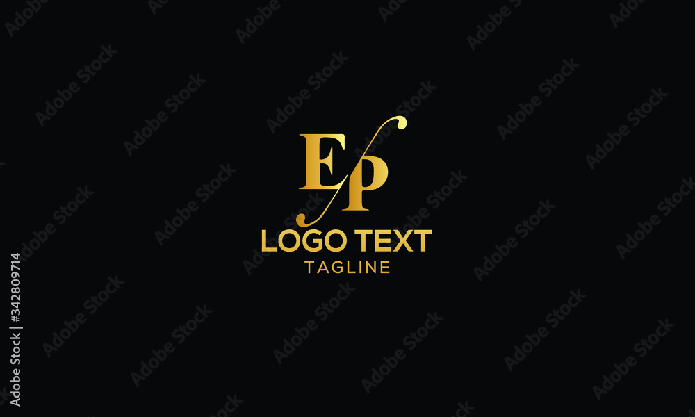 Letter EP with cuts abstract alphabet, font, text, typography, initials design in golden color with black background icon for the logo Letter EP with cuts abstract alphabet, font, text, typography, initials design in golden color with black background icon for the logo
