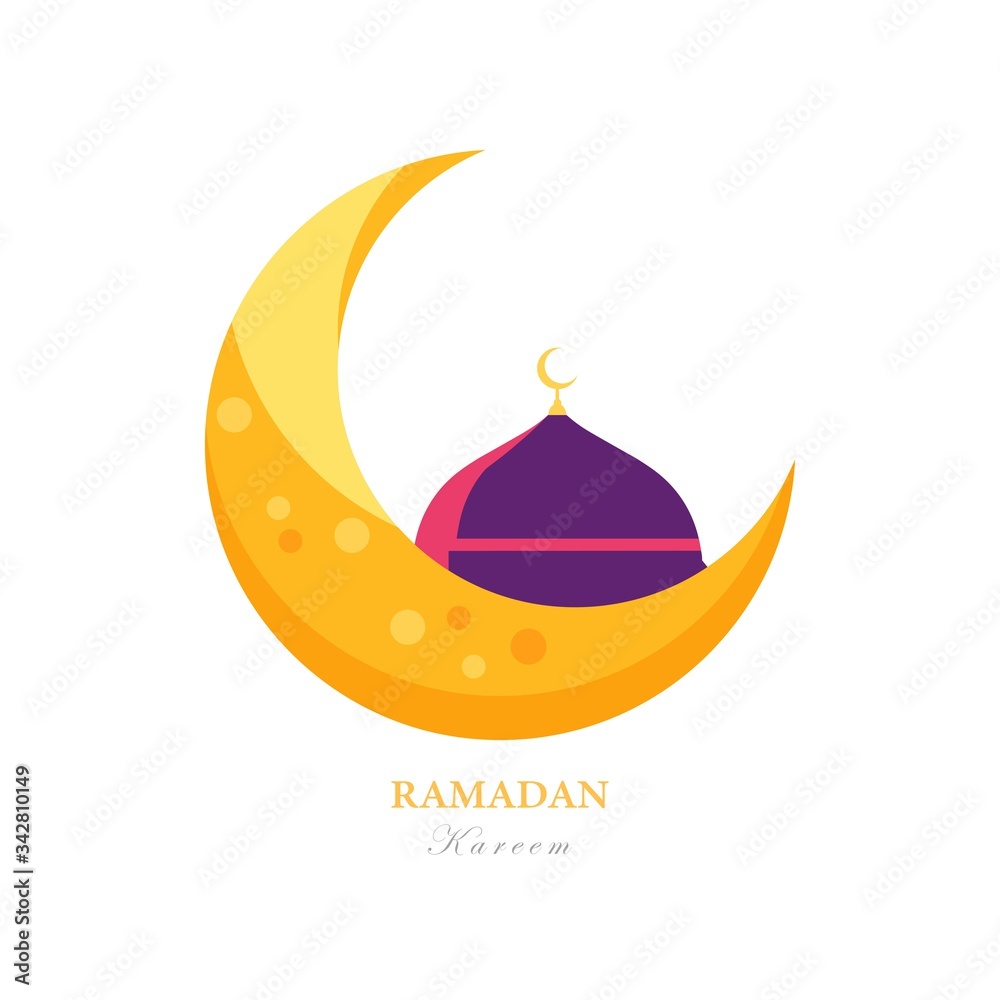 Ramadan kareem, islamic mosque dome in quarter moon. Vector design Ramadan kareem, islamic mosque dome in quarter moon. Vector design