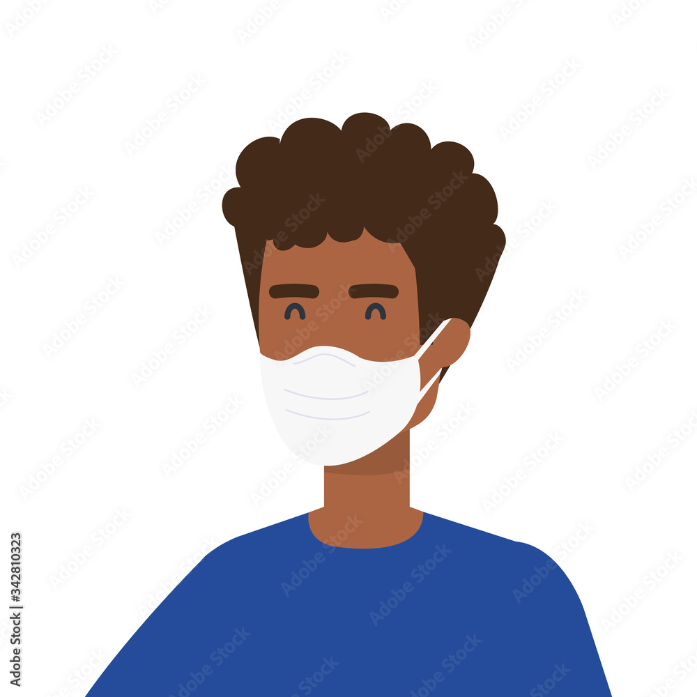 young man afro using face mask isolated icon vector illustration design