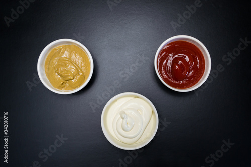 Ketchup, mayonnaise, mustard sauces