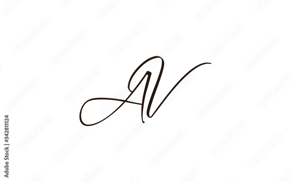 AV or VA and A, V Uppercase Cursive Letter Initial Logo Design, Vector Template