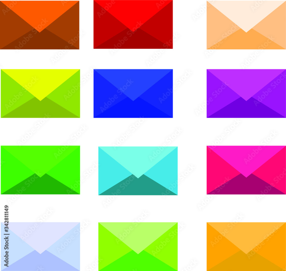 Set of envelopes in different colors Set of envelopes in different colors