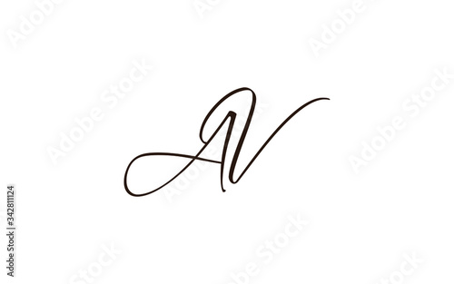 AV or VA and A, V Uppercase Cursive Letter Initial Logo Design, Vector Template