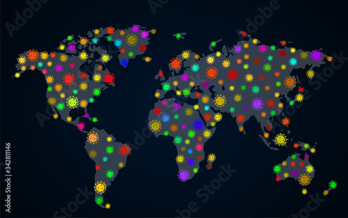 World map of Coronavirus. Coronavirus Pandemic. 2019-nCoV. Vector illustration