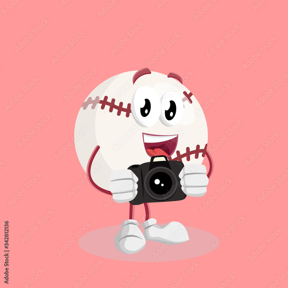 Baseball Logo mascot with camera pose and background with flat design style for your mascot branding. Baseball Logo mascot with camera pose and background with flat design style for your mascot branding.