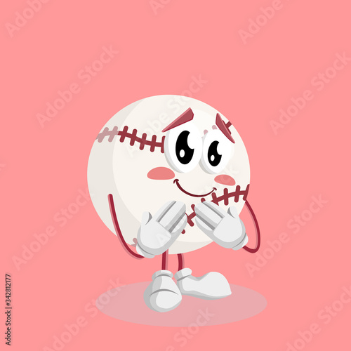 Baseball Logo mascot ashamed pose and background with flat design style for your mascot branding.