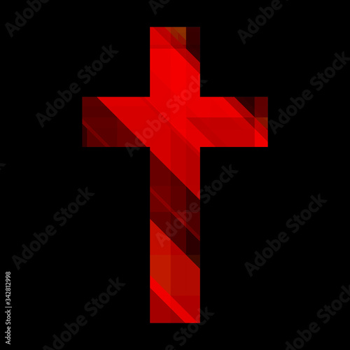 Red christian cross isolated on black background. Religious symbol. Vector illustration