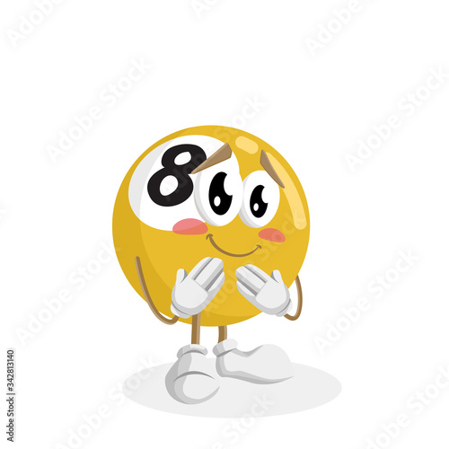 Biliard Logo mascot ashamed pose and background with flat design style for your mascot branding.