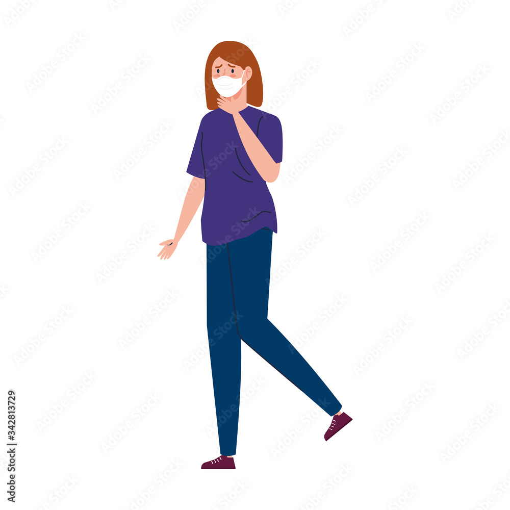 Fototapeta premium young woman using face mask with sore throat vector illustration design