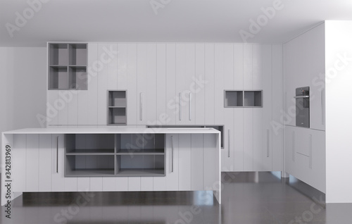 3d rendering of new white kitchen cabinet