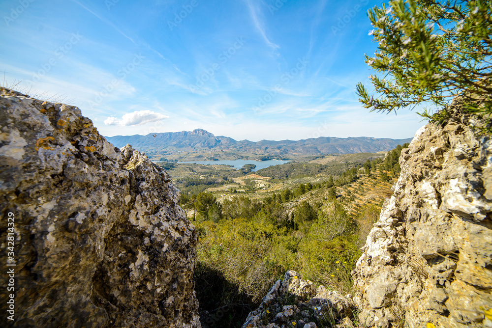 Fantastic mountain in the nature reserve of Spain and the dam reservoir Fantastic mountain in the nature reserve of Spain and the dam reservoir