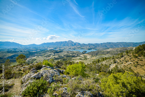 Fantastic mountain in the nature reserve of Spain and the dam reservoir