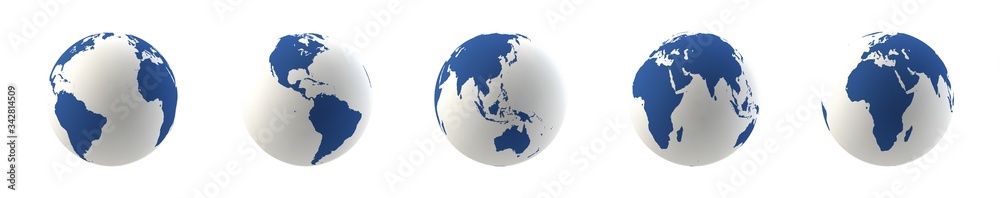 Earth globes set isolated on white background