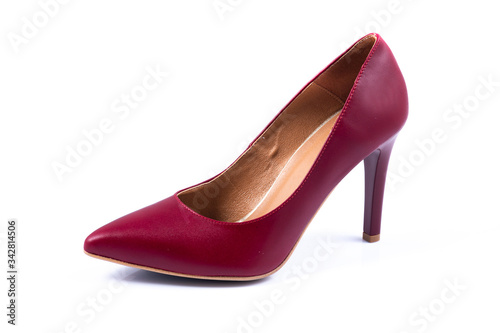 Elegant high heel bordo red woman shoes isolated on white background