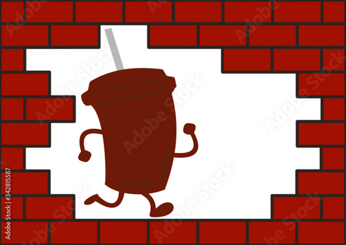 A glass with a straw of a coffee drink. The drinks. Coffee. Cappuccino. Espresso. Late. Run. Place for text. Template for the text. Poster. Promotional event. Billboard. Sign of a coffee shop.