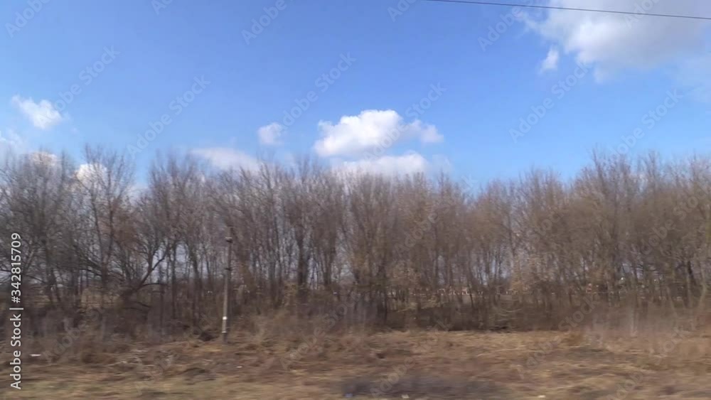 Train in motion near rut and nature outside the window Train in motion near rut and nature outside the window