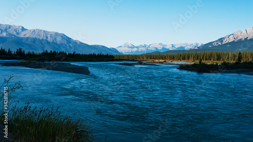 nature scenaries along the river Athabaska, Jasper National Park, Alberta, Canada photo