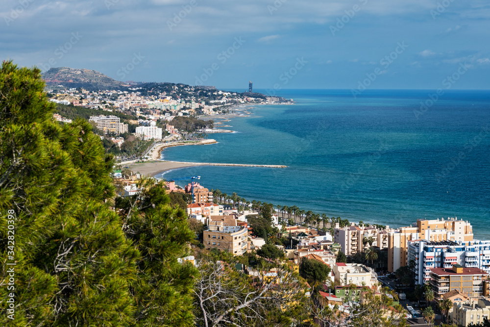 Aerial view of the Malagueta beach in Málaga in Southern Spain.
