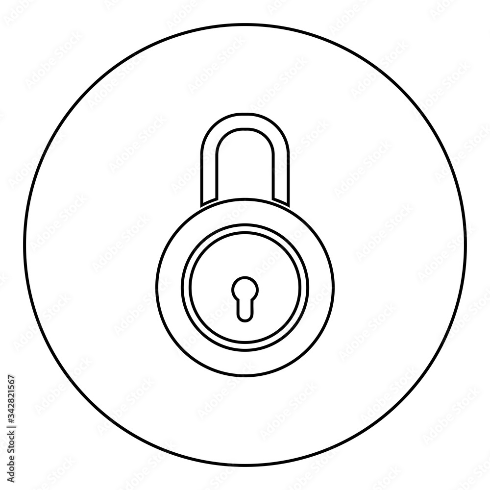 Lock Padlock icon in circle round outline black color vector illustration flat style image Lock Padlock icon in circle round outline black color vector illustration flat style image