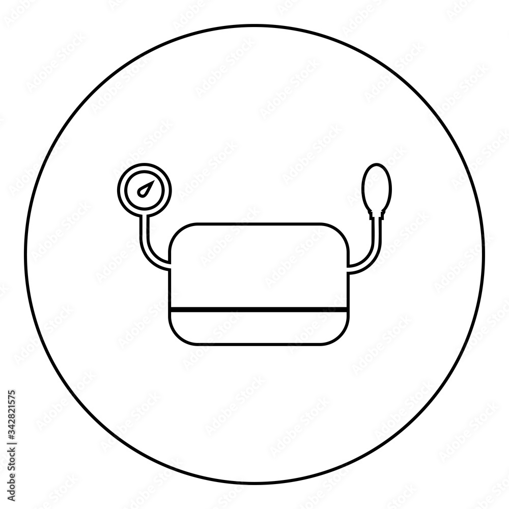 Blood pressure measuring device Tonometer apparatus Sphygmometer Aneroid Spygmos icon in circle round outline black color vector illustration flat style image Blood pressure measuring device Tonometer apparatus Sphygmometer Aneroid Spygmos icon in circle round outline black color vector illustration flat style image