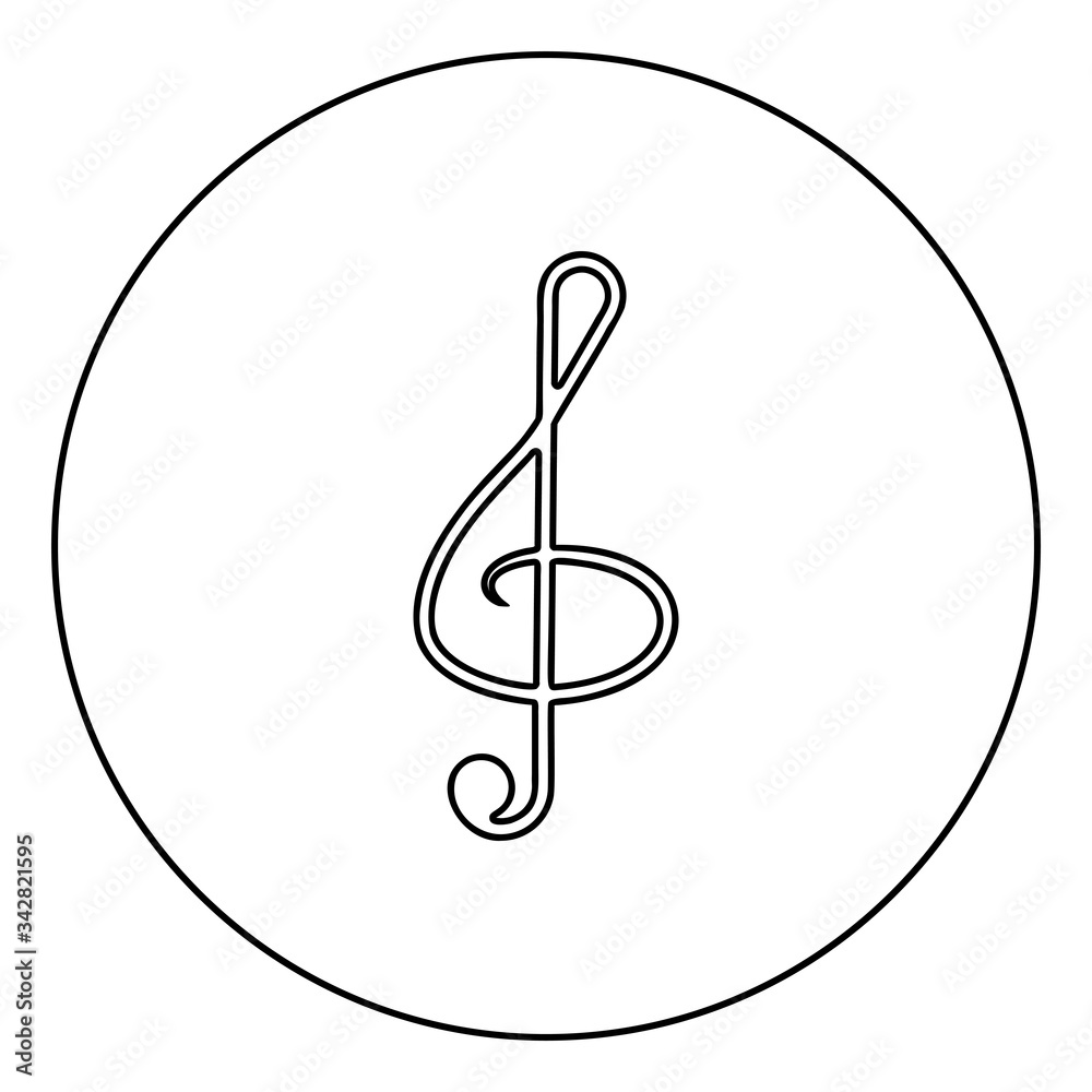 Treble clef icon in circle round outline black color vector illustration flat style image Treble clef icon in circle round outline black color vector illustration flat style image