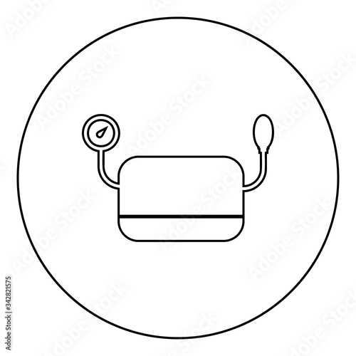 Blood pressure measuring device Tonometer apparatus Sphygmometer Aneroid Spygmos icon in circle round outline black color vector illustration flat style image
