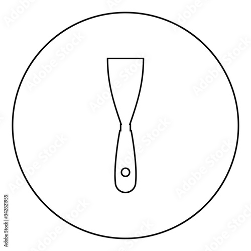 Construction spatula Putty knife Spackling tool Building hand instrument Builder equipment Trowel icon in circle round outline black color vector illustration flat style image