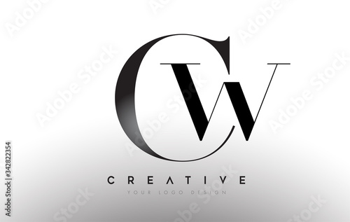 CW wc letter design logo logotype icon concept with serif font and classic elegant style look vector photo