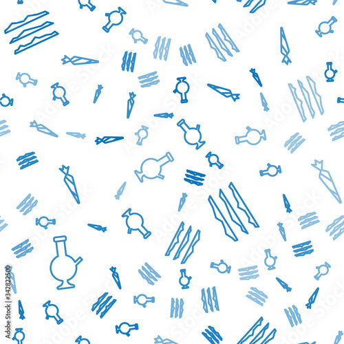 Set line Glass bong for smoking marijuana, Cocaine or heroin drug and Marijuana joint on seamless pattern. Vector