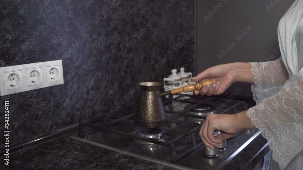 girl brews morning coffee for her boyfriend in Turk girl brews morning coffee for her boyfriend in Turk