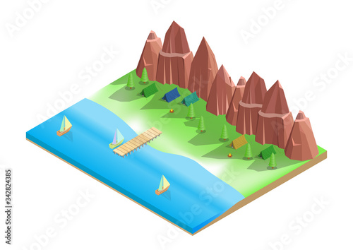 Vector isometric of camping on the beach