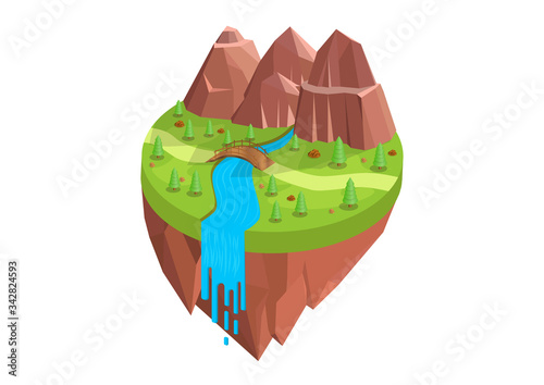 Natural isometric with mountains and rivers