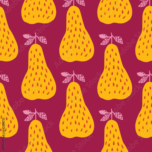 Creative yellow pears seamless pattern in doodle style.