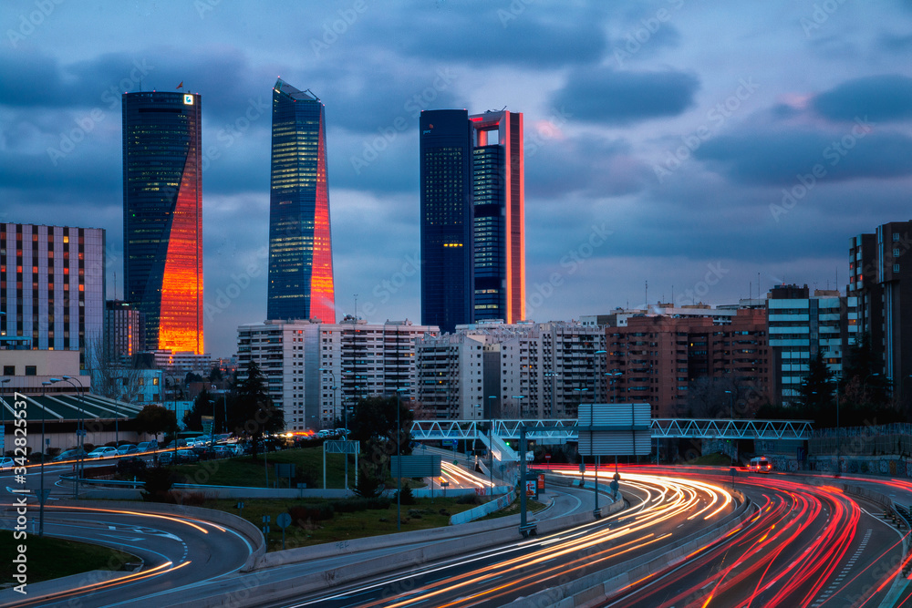 Obraz premium Madrid sunset view of the four towers area