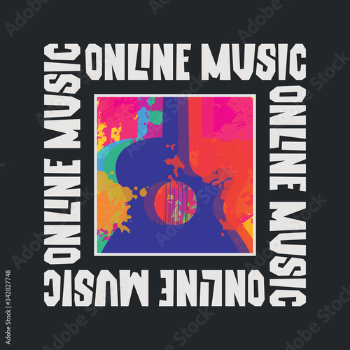 Vector banner for an online music concert with a decorative abstract guitar and lettering. Suitable for advertising, web banner, poster, flyer, invitation, cover