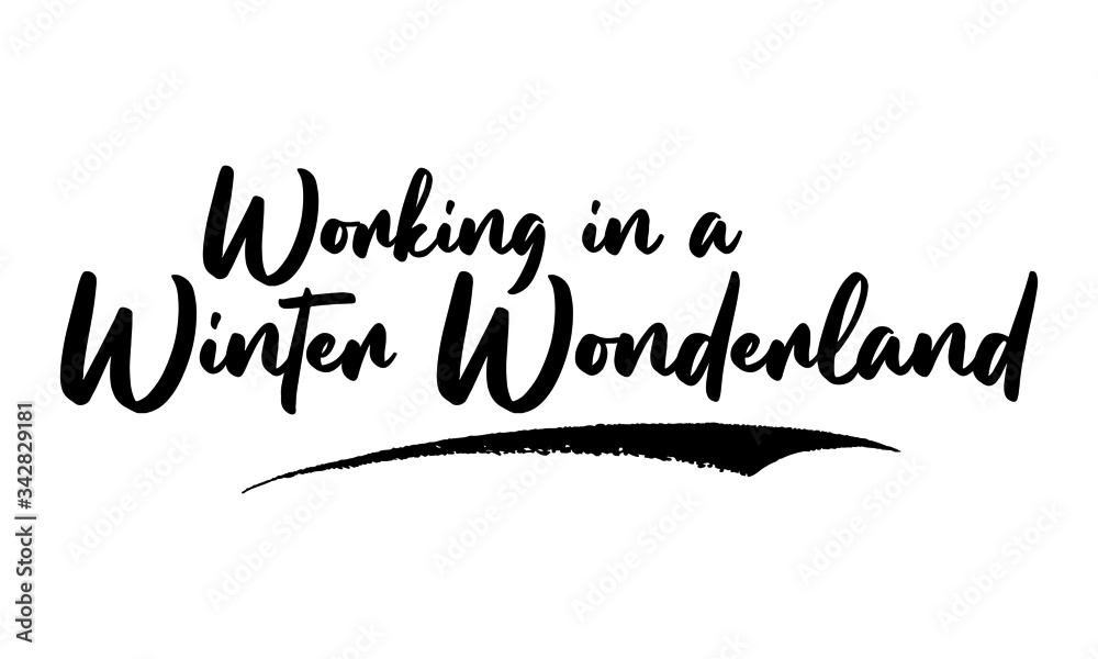 Fototapeta premium Working in a Winter Wonderland Calligraphy Handwritten Lettering for Posters, Cards design, T-Shirts. Saying, Quote on White Background