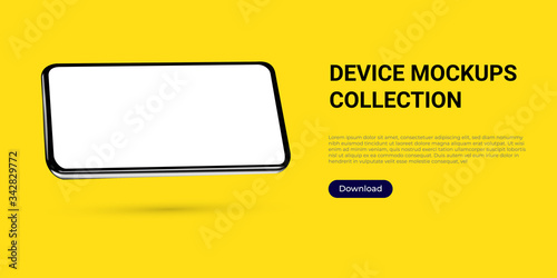 Realistic template mock up of a horizontally rotated angled smartphone for web design, webpages, banners, landings, presentations. Perspective view