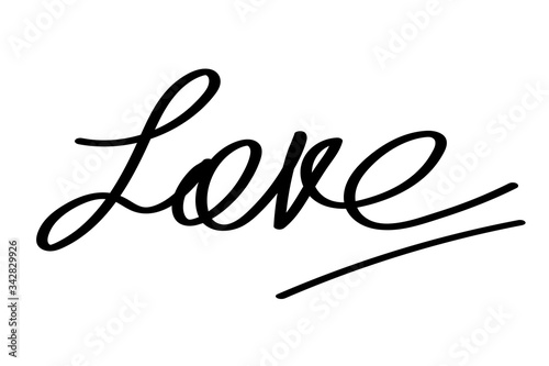 LOVE handwritten inscription, Black text LOVE on white background with confetti, Vector illustration design for greeting, banner,