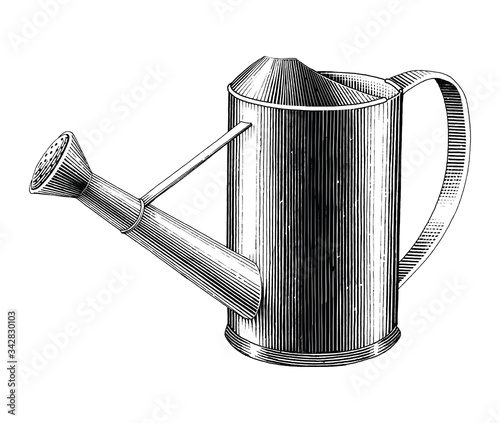 Vintage water can hand drawing engraving illustration black and white clip art isolated on white background