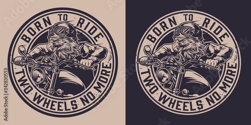 Vintage motorcycle monochrome round label