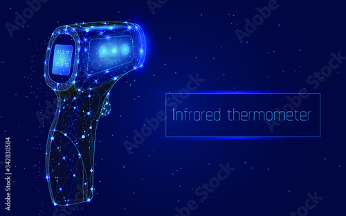 Covid-19 Coronavirus concept. thermometer gun. Coronavirus detection temperature concept. Temperature measuring device