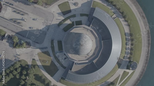 aerial drone top down perspective of the adler planetarium